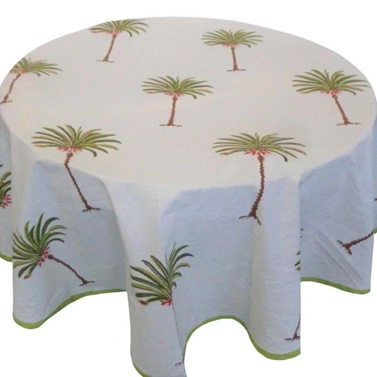 Decor Mantra Coastal Palm Tree Green Round Tablecloth