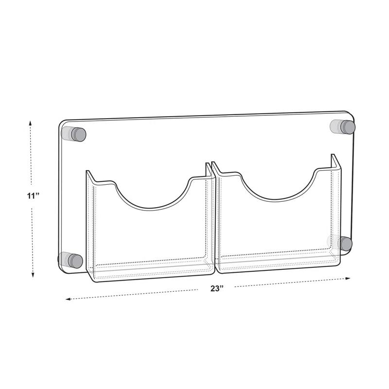 Azar Displays Two-Pocket Letter Wall Mount Brochure Holder Overall Measurement with Gold Stand Off Caps: 23"W X 11"H