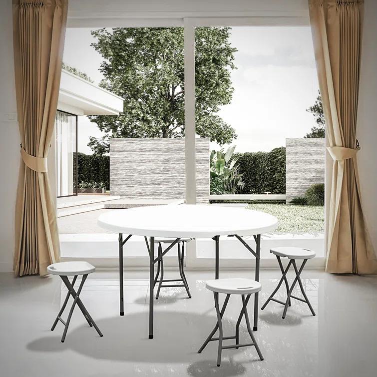 MoNiBloom Plastic Round Folding Table, Portable Foldable Party Banquet Table for Camping Dining Outdoor Picnic