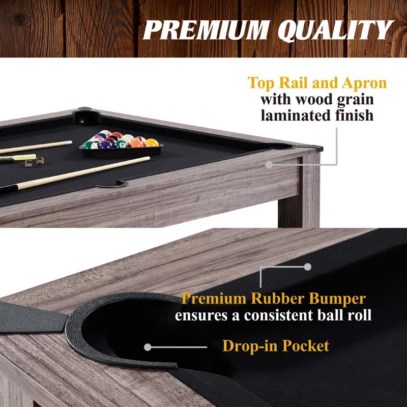 Barrington Billiards Monteray 7’ Pool Table, 3-in-1 with Dining Top & Rolling Storage Caddy