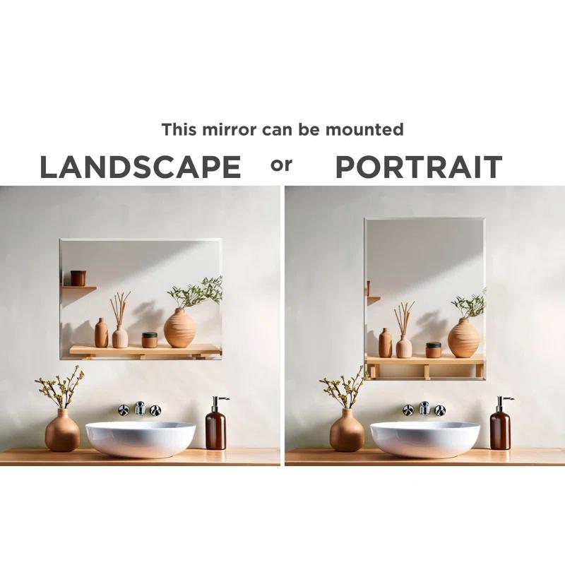 Gatco Flush Mount Frameless Beveled Wall Rectangle Mirror | Mount Landscape or Portrait