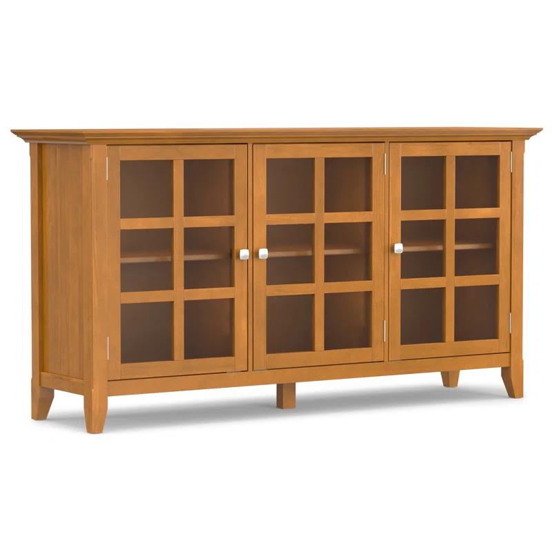 Simpli Home Acadian 62"W Solid Wood 3-Shelf Storage Cabinet with Tempered Glass Doors and Adjustable Shelves