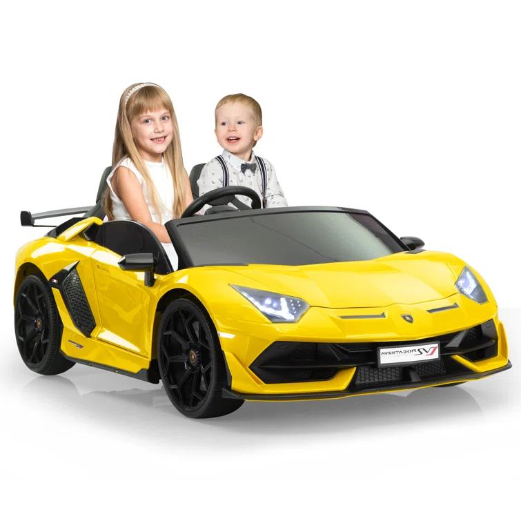 Tobbi 24V Lamborghini 2-seater Battery Powered Ride on with High/Low speed switch, Slow start function, Battery level display, MP3, USB, Light Drift Car for Kids 3-8