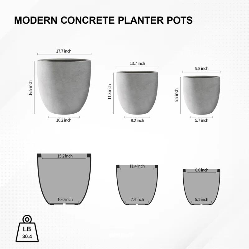 Kante Kante 3 Piece 18", 14", and 10"W Round Planters, Outdoor Indoor Modern Planter Pots, Lightweight, Weather Resistant, Seamless with Drainage Hole Set