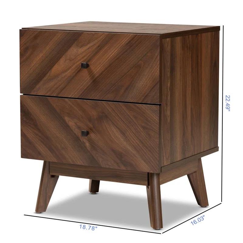 George Oliver Wisp Dark Brown Finish 2-Drawer Nightstand With Wooden Knob, 22.49" H X 18.78" W X 16.03" D