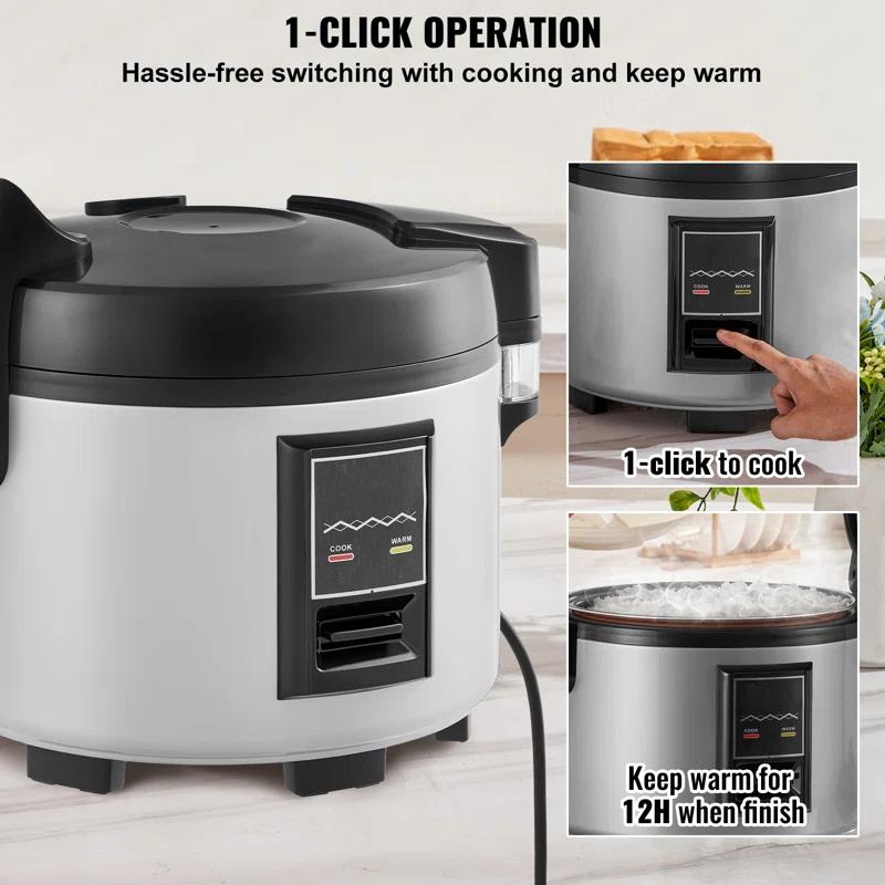 Commercial Rice Cooker 45-Cup Non-Stick Pot 9L 12H Keep Warm