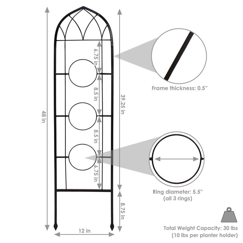 Winston Porter Avonlee Black Steel Arched Garden Trellis for Climbing Plants (Set of 2)