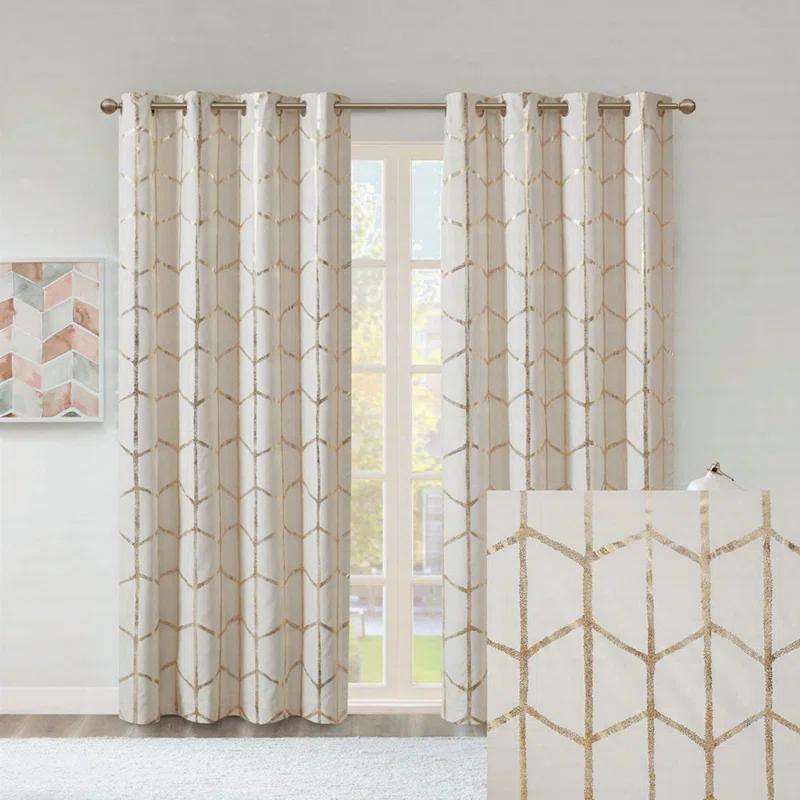 Everly Quinn Total Blackout Metallic Print Grommet Top Curtain Panel Pair (2 Pcs Window Panels)