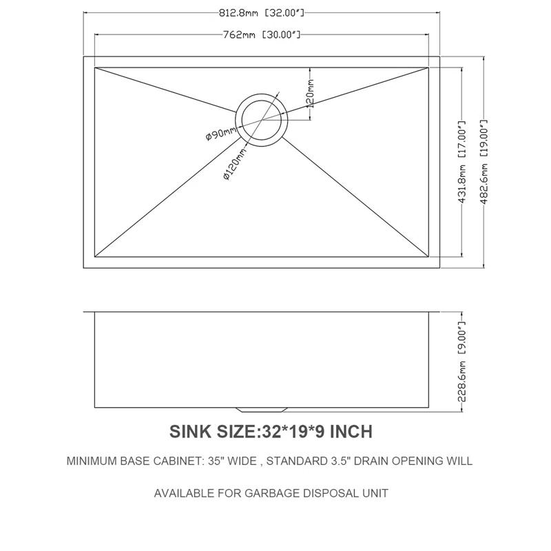32 Inch Undermount Sink - 32"X19"X9" Undermount Stainless Steel Kitchen Sink 18 Gauge 9 Inch Deep Single Bowl Kitchen Sink Basin
