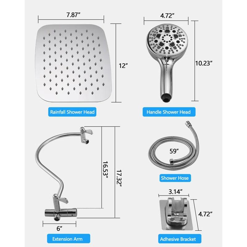 OLHAV Rainfall Shower Head with Handheld Spray Combo, All Metal 12 Inch High Pressure Rain Showerhead V8QF63