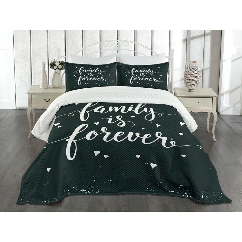 Ambesonne Black and White Bedspread Set 3 Pcs Family Forever King Black and White | Wayfair