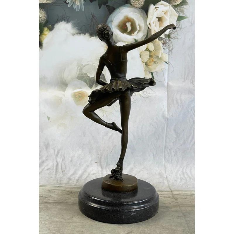 Red Barrel Studio® 11 Inches Tall Bronze Dancer Ballerina Bronze Statue Handmade Marble Base Vintage Art