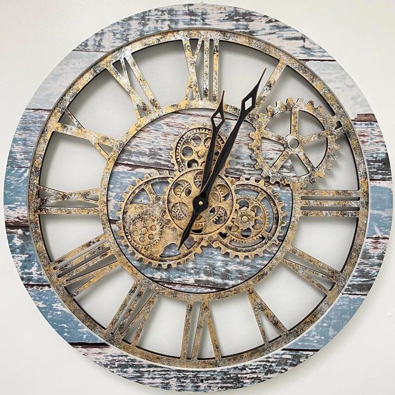 The Gears Clock Wall Clock 24" Round Oversized for Living Room decor with Real Moving Gears America Collection