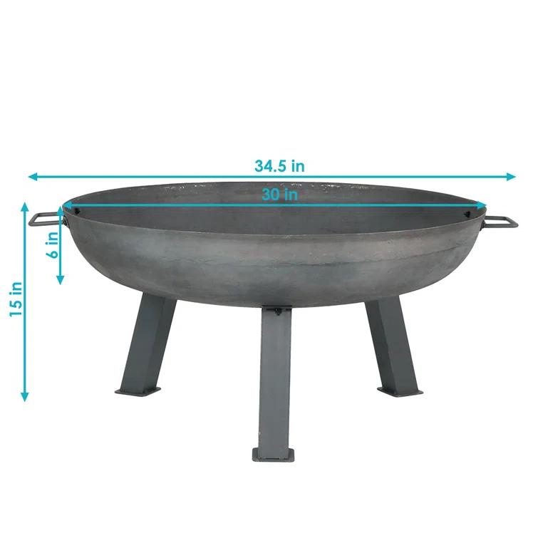 SunnyDaze Decor Union Round Wood-Burning Steel Finish Cast Iron Outdoor Raised Fire Pit Bowl