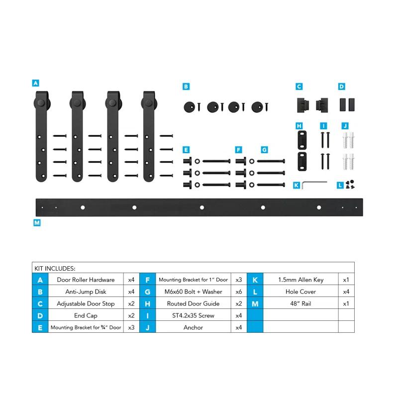 American Pro Decor 4 ft Solid Steel Mini Sliding Rolling Barn Door Hardware Kit for Double Wood Doors