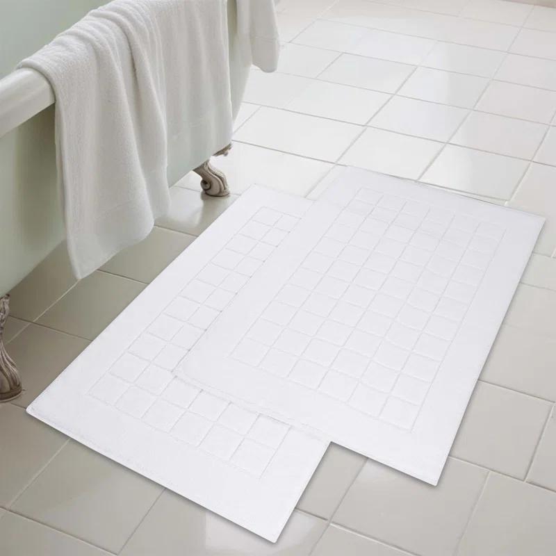 Nora Cotton Terry Solid Absorbent Thick Checkered Washable Bath Mat Set Of 2