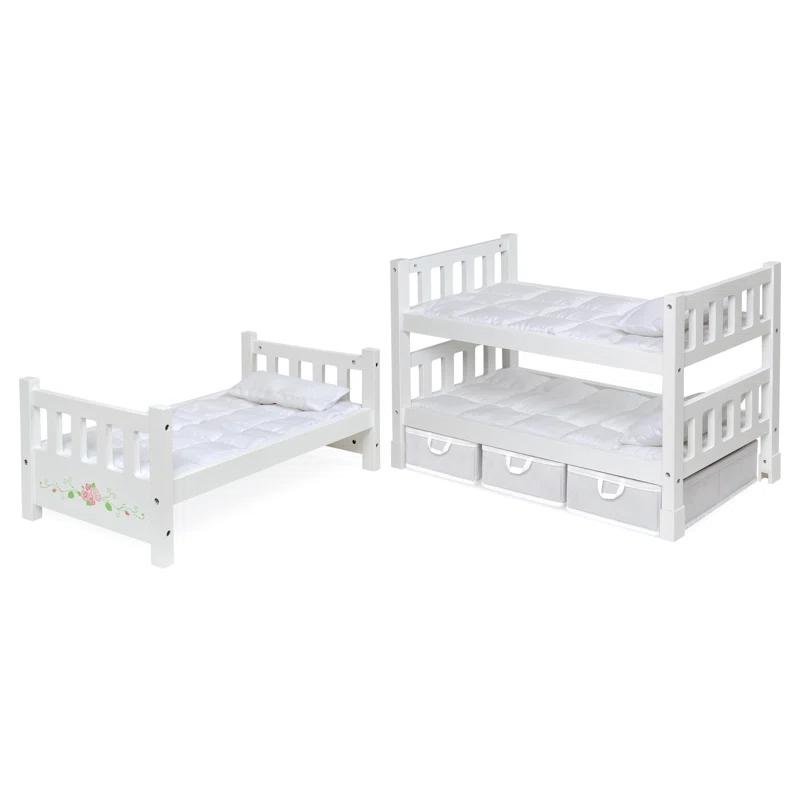 Badger Basket 1-2-3 Convertible Doll Bunk Bed with Bedding, Baskets, and Free Personalization Kit