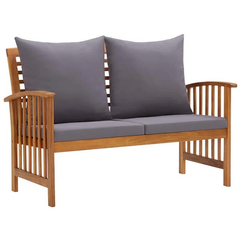 Benjara Mia 3Pc Outdoor Loveseat Bench And Coffee Table Set, Gray, Acacia Wood