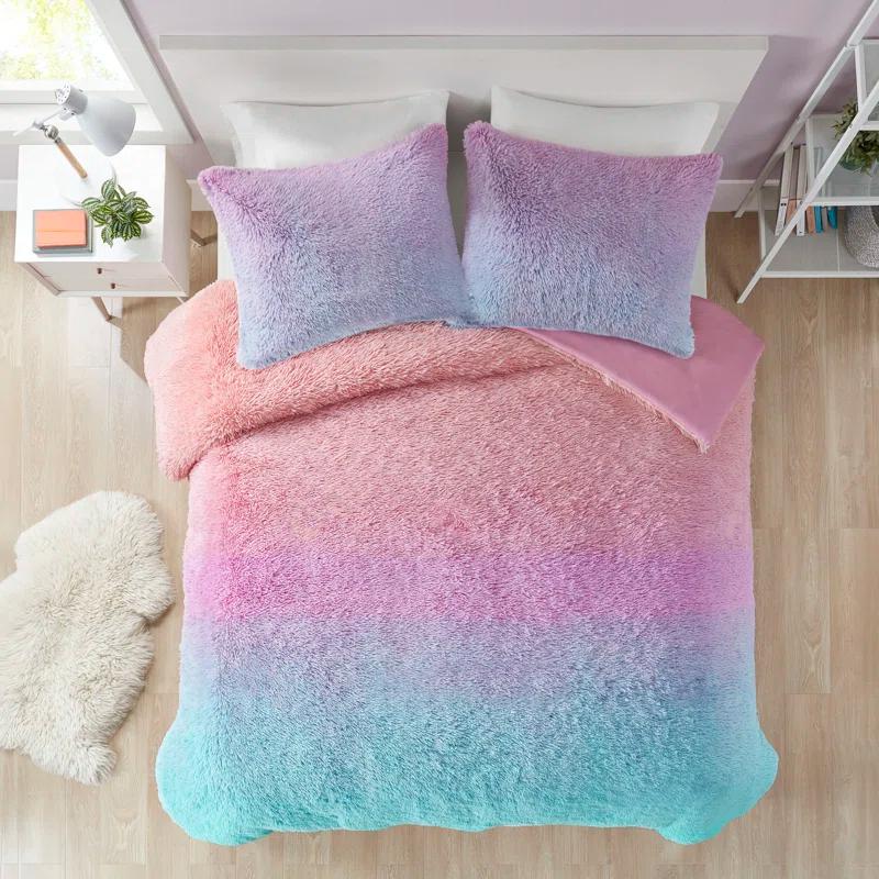 Intelligent Design Pastel Ombre Shaggy Faux Fur Comforter Set