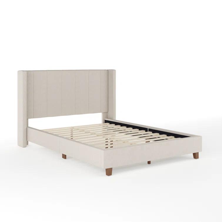 Martha Stewart Martha Stewart Kay Upholstered Platform Bed With Channel Stitched Wingback Headboard