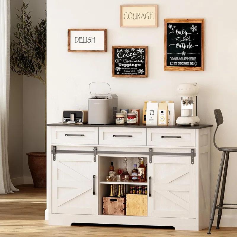 Redlife Farmhouse Sideboard Buffet Cabinet with Storage Wine Bar Cabinet w/Sliding Barn Door 53" Wood Coffee Bar Cabinet