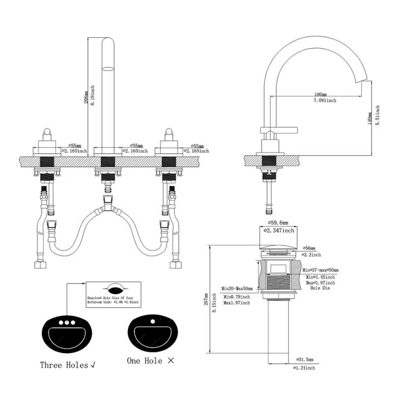 VIBRANTBATH 16441-BG Widespread Bathroom Faucet 3 Hole, 2-handle Bathroom Sink Faucet with Drain Assembly