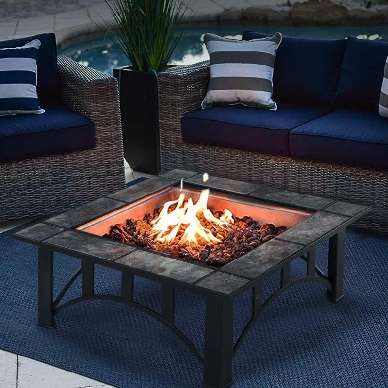 olilawn Olilawn Fire Pit - 35-Inch Outdoor Wood Burning Square Firepit with Poker, and Cover - Outdoor Fire Pits for Backyard, Deck, or Patio