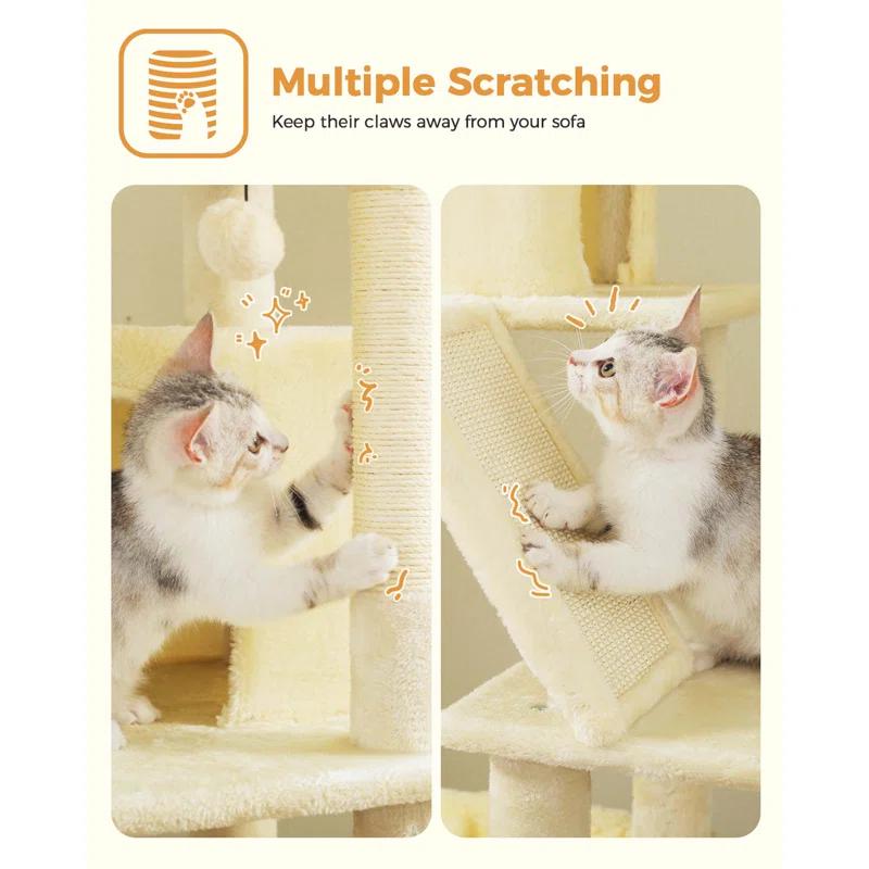 71" Indoor Tall Large Cat Tree Multi-Level Cat House With 2 Big Condo Pad Bed, Cozy Hammock And Scratching Posts