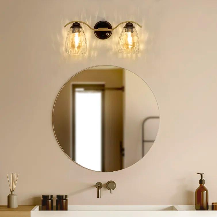 Mercer41 2-Light Modern Bathroom Vanity Wall Sconce with Hammered Glass Shades and 3-Stage Touch Dimmer