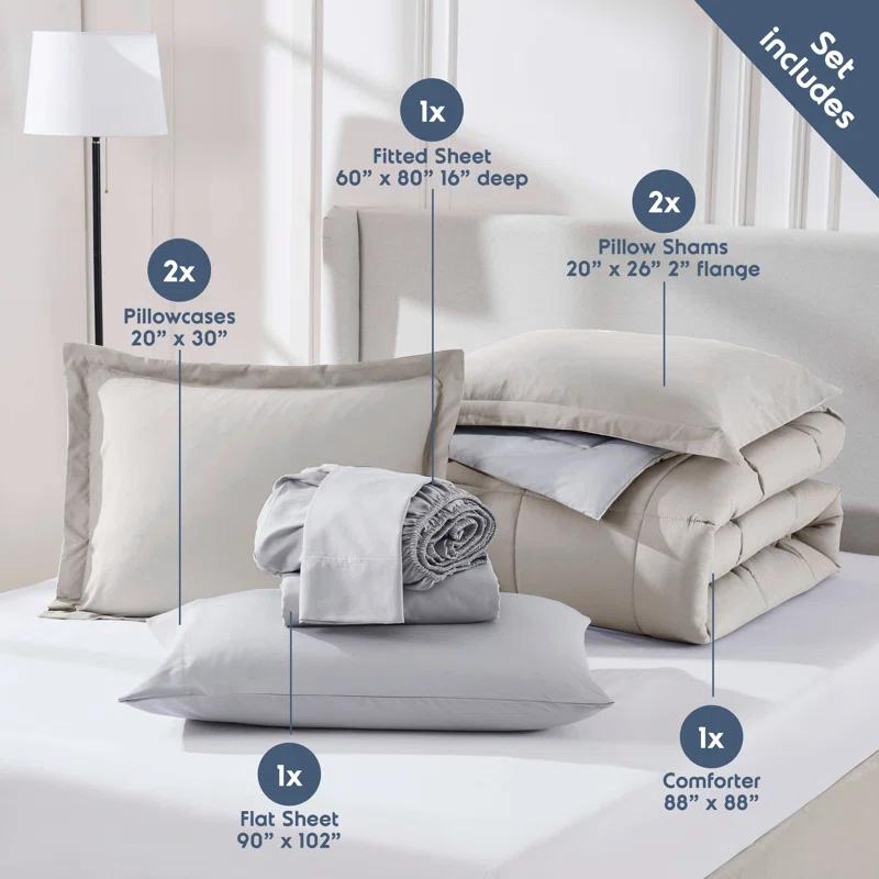 Bed-in-A-Bag Reversible Comforter Set with Bed Sheets