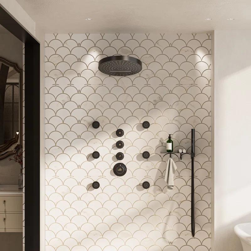 CASAINC KCHS0005-12MB Rainfall Thermostatic Shower System with Body Jets, 2-Sprays Shower Head and a Shelf
