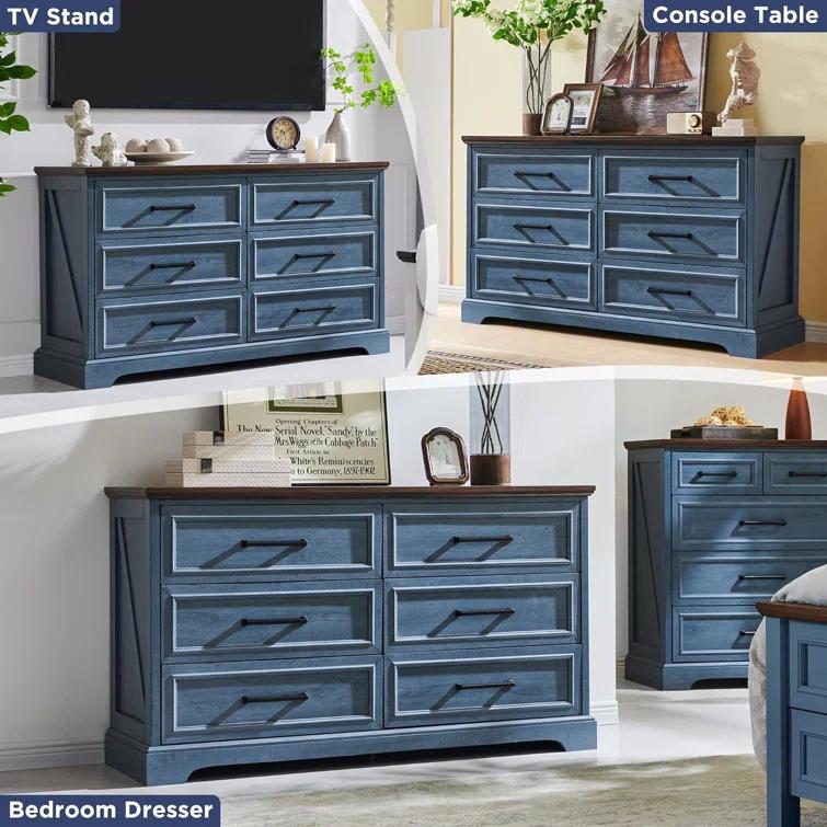 Lark Manor™ Ursula 52"W Farmhouse 6 Wide Drawer Dresser, Bedroom Chest of Drawers With  Anti-Tip Design