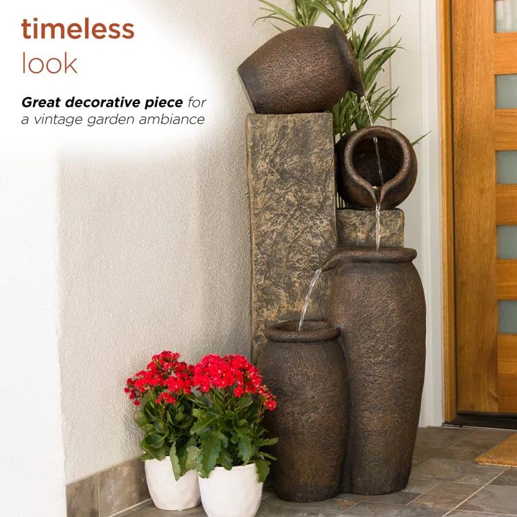 Alpine Weather Resistant Floor Fountain with Light