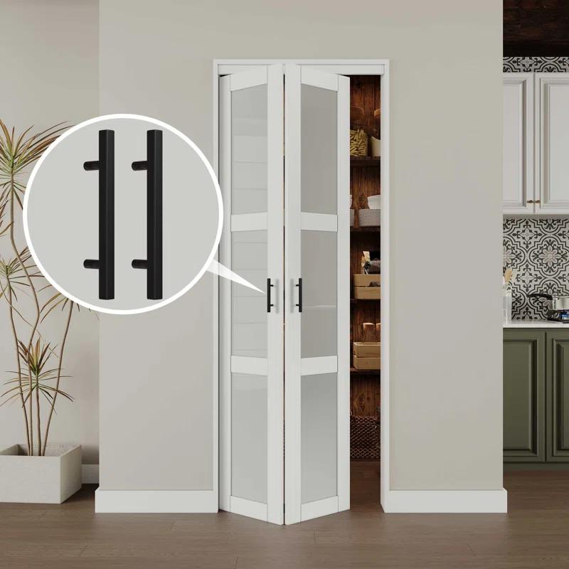 EASELIFE Frosted Glass And Solid Manufactured Wood Bi-Fold Door With Installation Hardware Kit