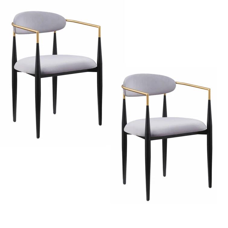 Benjara Kenny 21 Inch Dining Chairs, Fabric, Foam Padding, Gold and Black Metal (Set of 2)