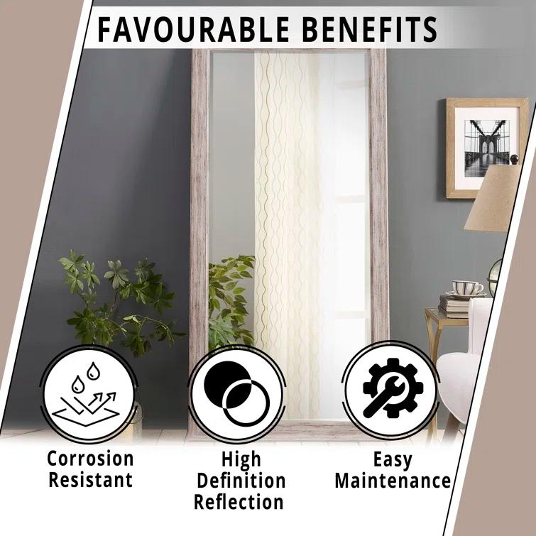 Highland Dunes Lindberg Rectangle Full Length Mirror, Faux Wood Farmhouse Mirror, Floor Mirror