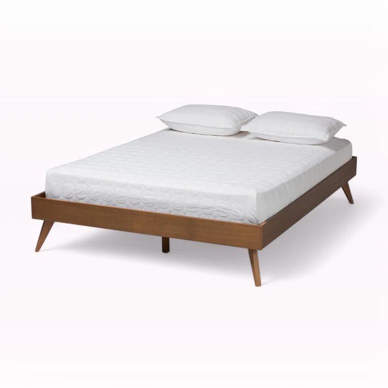George Oliver Melbourne  Platform Bed Frame in Mid-Century Modern Walnut Brown Finished Wood
