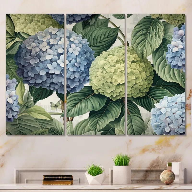 Design Art Pink Green Hydrangea Blooms Heaven I Plants & Flowers Wall Decor on Metal