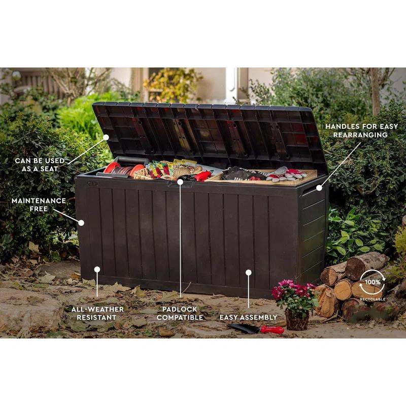 NATIONAL WINDOW 71 Gallon Resin Outdoor Storage Box For Patio Storage Mats, Throw Pillows, Garden Tools And Pool Floats