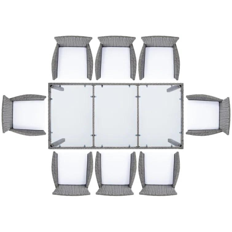 Safavieh Hailee 8 - Person Wicker Patio Dining Set with Rectangular Table , Cushions Included