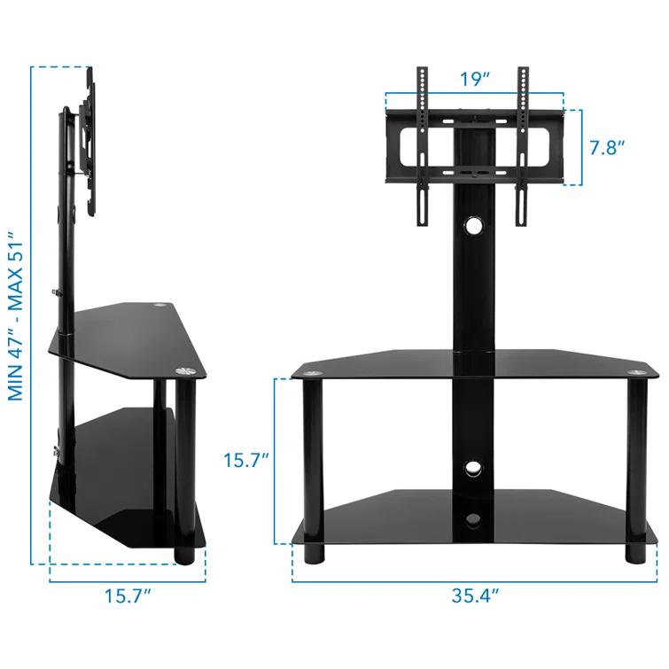Mount-it Mount-It! Height Adjustable Floor TV Stand with Mount and Tempered Glass Shelves | Fits 32 - 55 in.