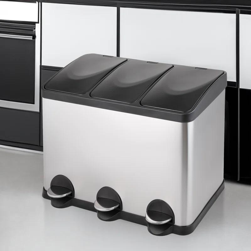 MoNiBloom 12 Gallon Trash Can with 3 Compartments, Step On Garbage Can with Soft-Close Lids and Inner Buckets