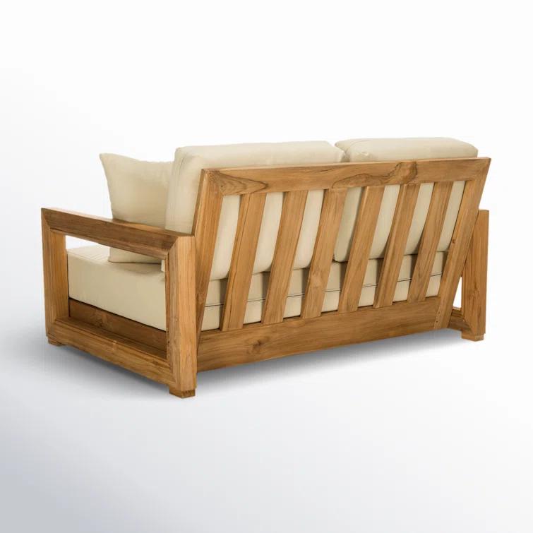 SAFAVIEH OUTDOOR COUTURE Montford 2-Seat Bench Natural Teak / Beige