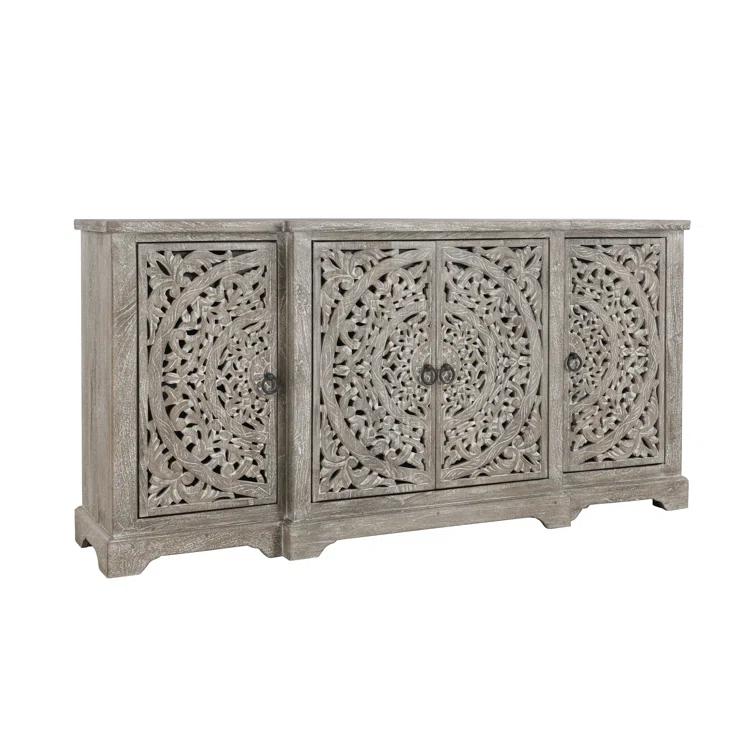 Harmony Grand Gray Mango Wood 72'' Floral Carved Sideboard