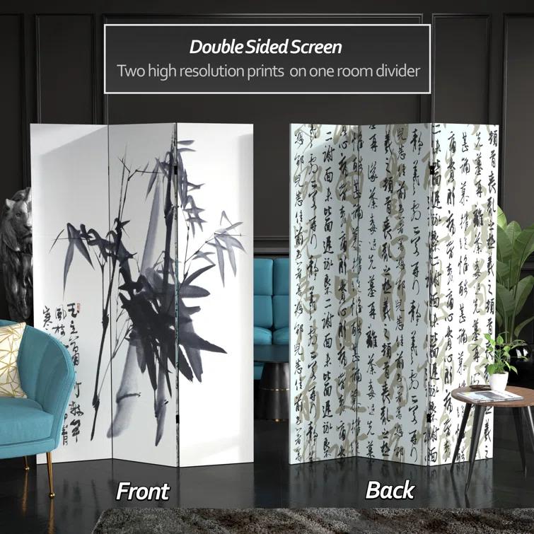 Oriental Furniture 6 ft. Tall Bamboo Calligraphy Canvas Room Divider - 3 Panel