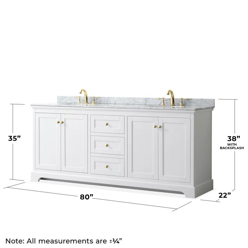 Wyndham Collection Avery 80'' Double Bathroom Vanity with Marble Top with Mirror