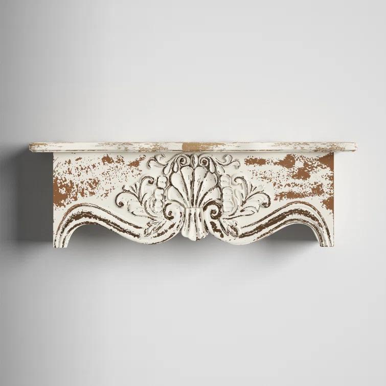 Kelly Clarkson Home Elicia White Wood Scroll Distressed 1 Shelf Room Wall Shelf