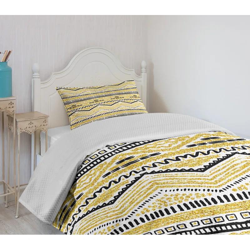 Ambesonne Ambesonne Yellow and Black Bedspread Set 2 Pcs Zig Zag Lines Twin Yellow Black and White