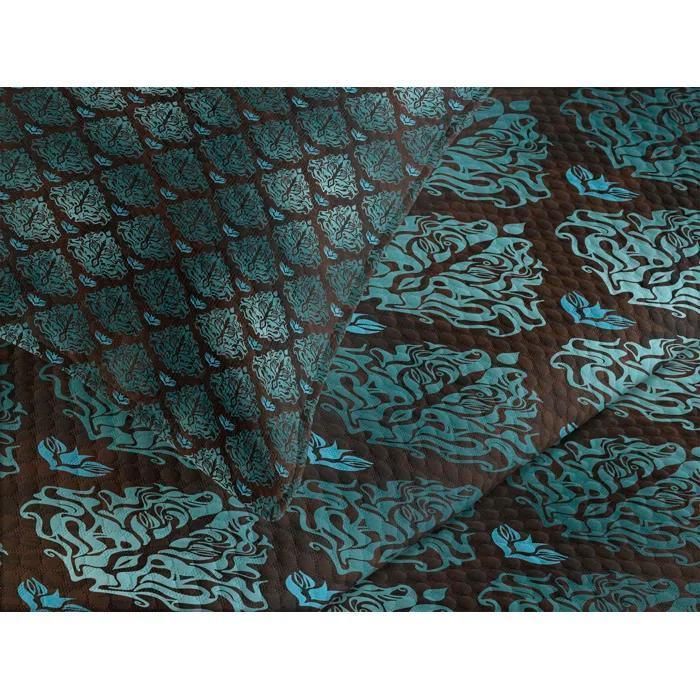 Ambesonne Ambesonne Brown and Blue Bedspread Set Grungy Swirls Teal Brown Pale Blue