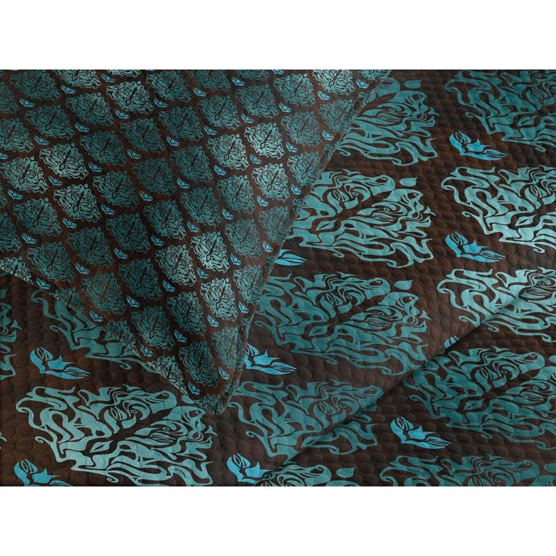 Ambesonne Ambesonne Brown and Blue Bedspread Set Grungy Swirls Teal Brown Pale Blue